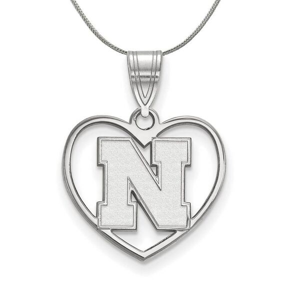 Sterling Silver U. of Nebraska Initial N Heart Necklace - 24 Inch - Picture 1 of 8
